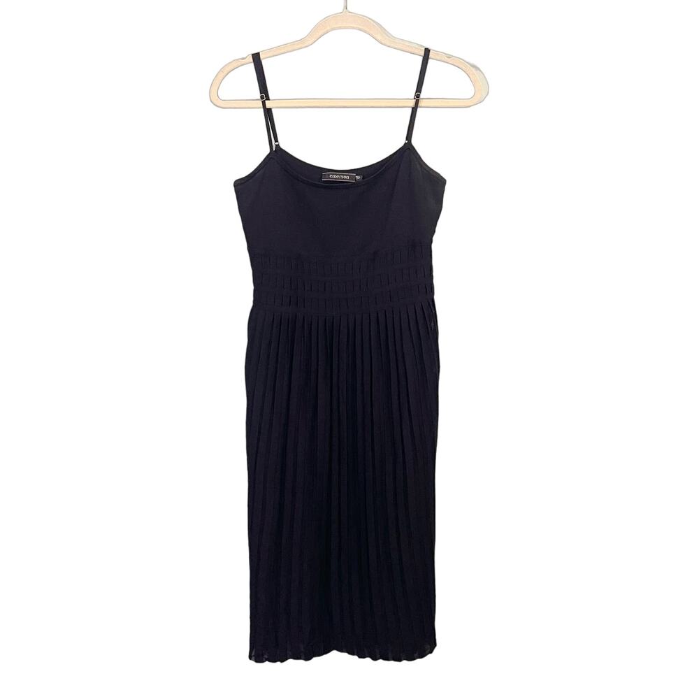 Emerson Fit & Flare Dress L Black Midi Striped Sheer Party Club Disco Evening